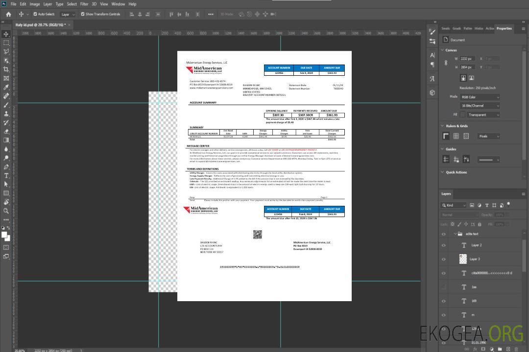 Modèle de facture de services publics d'entreprise USA Iowa MidAmerican Energy Services aux formats Word et PDF template